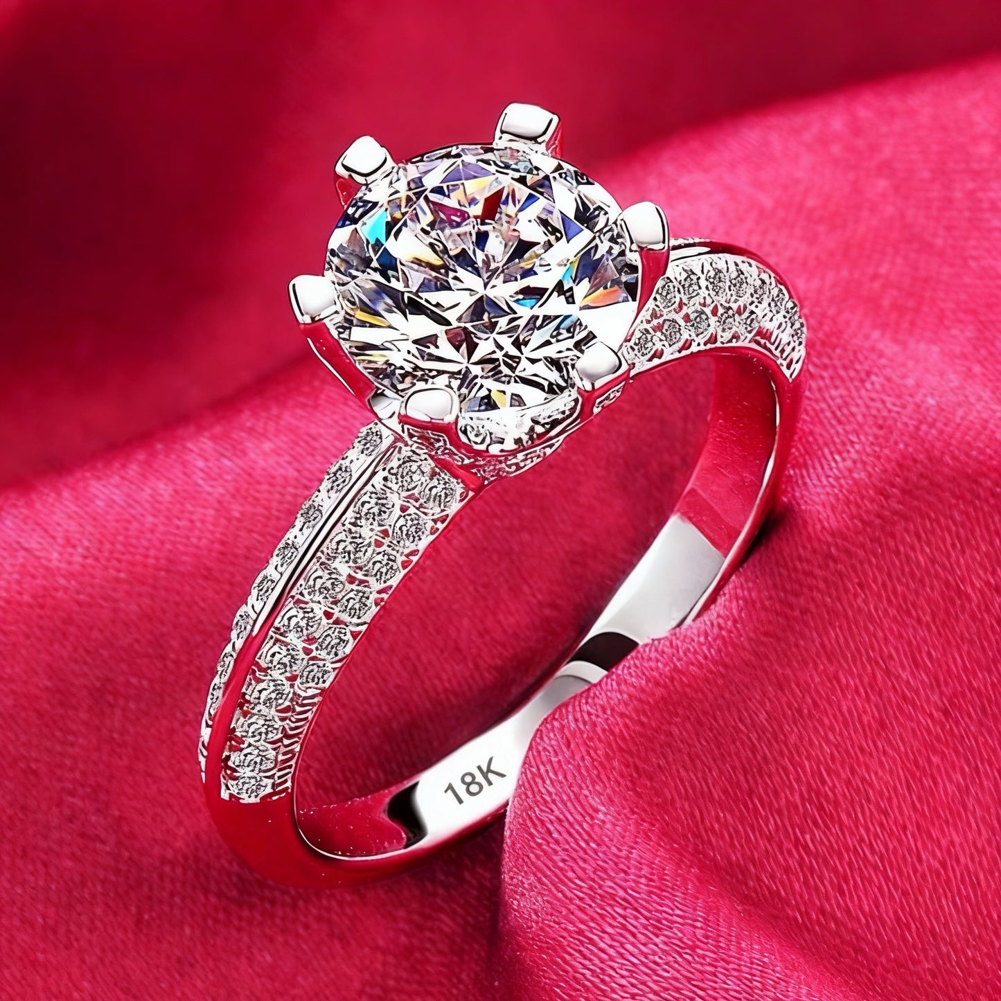 Luxury Diamond Ring - Real Solid White Gold 18K