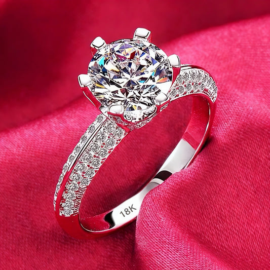 Luxury Diamond Ring - Real Solid White Gold 18K